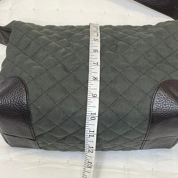 Talbots Army Green Quilted Nylon Canvas Shoulder Bag with Leather Trim Purse - Picture 8 of 10